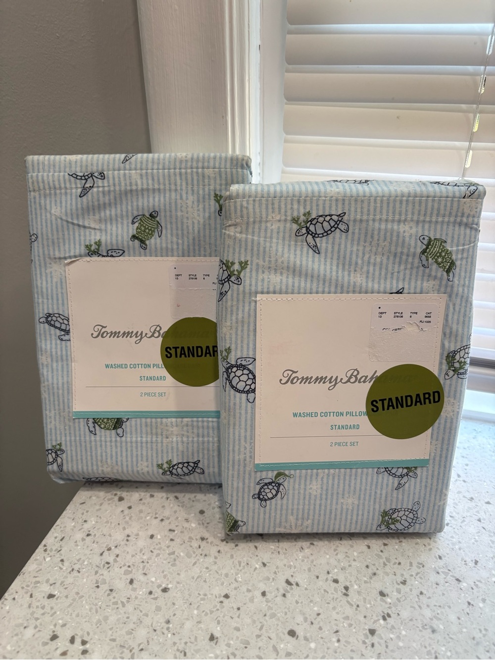 NEW Tommy Bahama Light Blue Striped Turtle Cotton Pillowcase Set 2 sets of 2